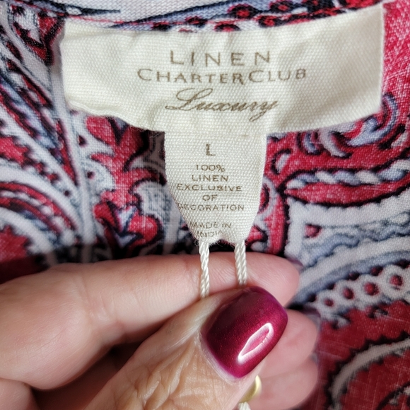Linen Charter Club Luxury Red blouse size L sequin embroidered Valentines - Picture 5 of 8